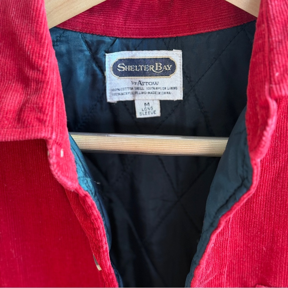 Vintage cherry red 100% cotton corduroy barn jacket w/ collar lined winter coat - Picture 6 of 8